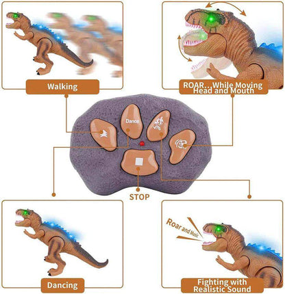 Remote Control T-Rex Dinosaur With LED Light Up, Walking & Roaring Realistic Dinosaur Toys