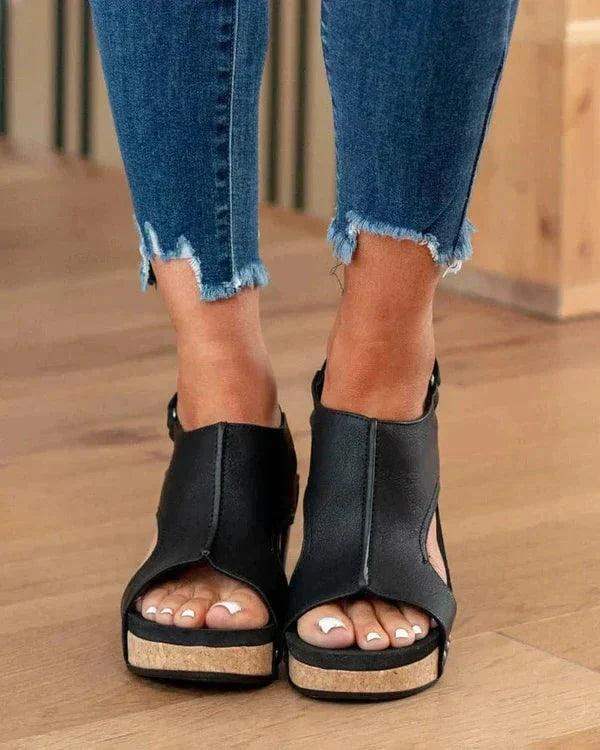 Women's Leather Platform Wedge Orthopedic Sandals