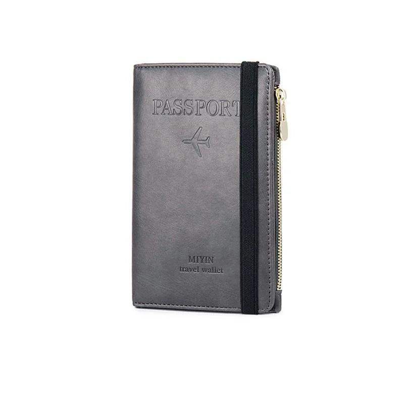 RFID Blocking Leather Card Wallet Travel Multifunctional Passport Case Wallet