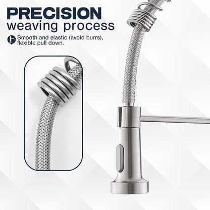 Single-Hole Spring Kitchen Faucet With Pull-Down Sprayer