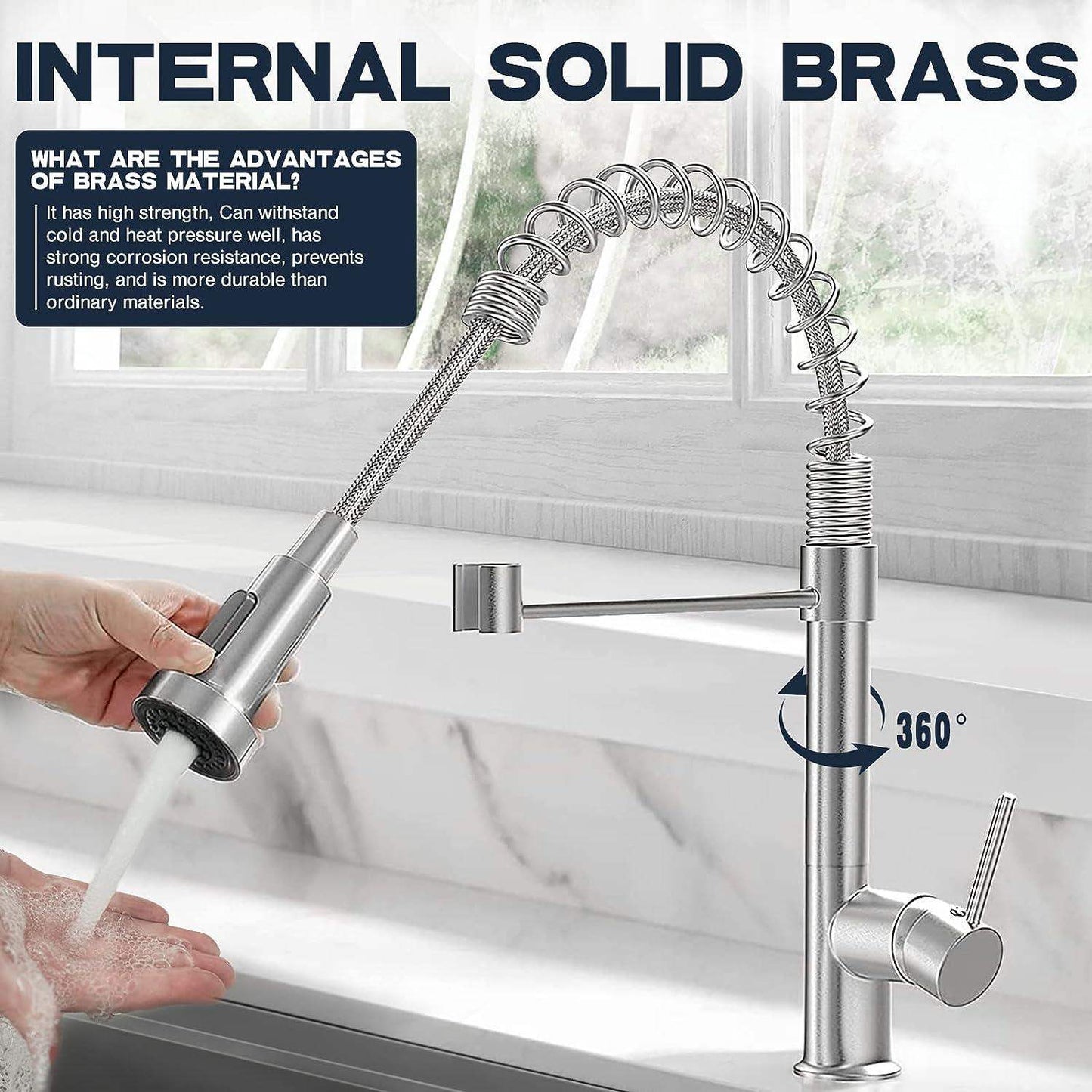 Single-Hole Spring Kitchen Faucet With Pull-Down Sprayer