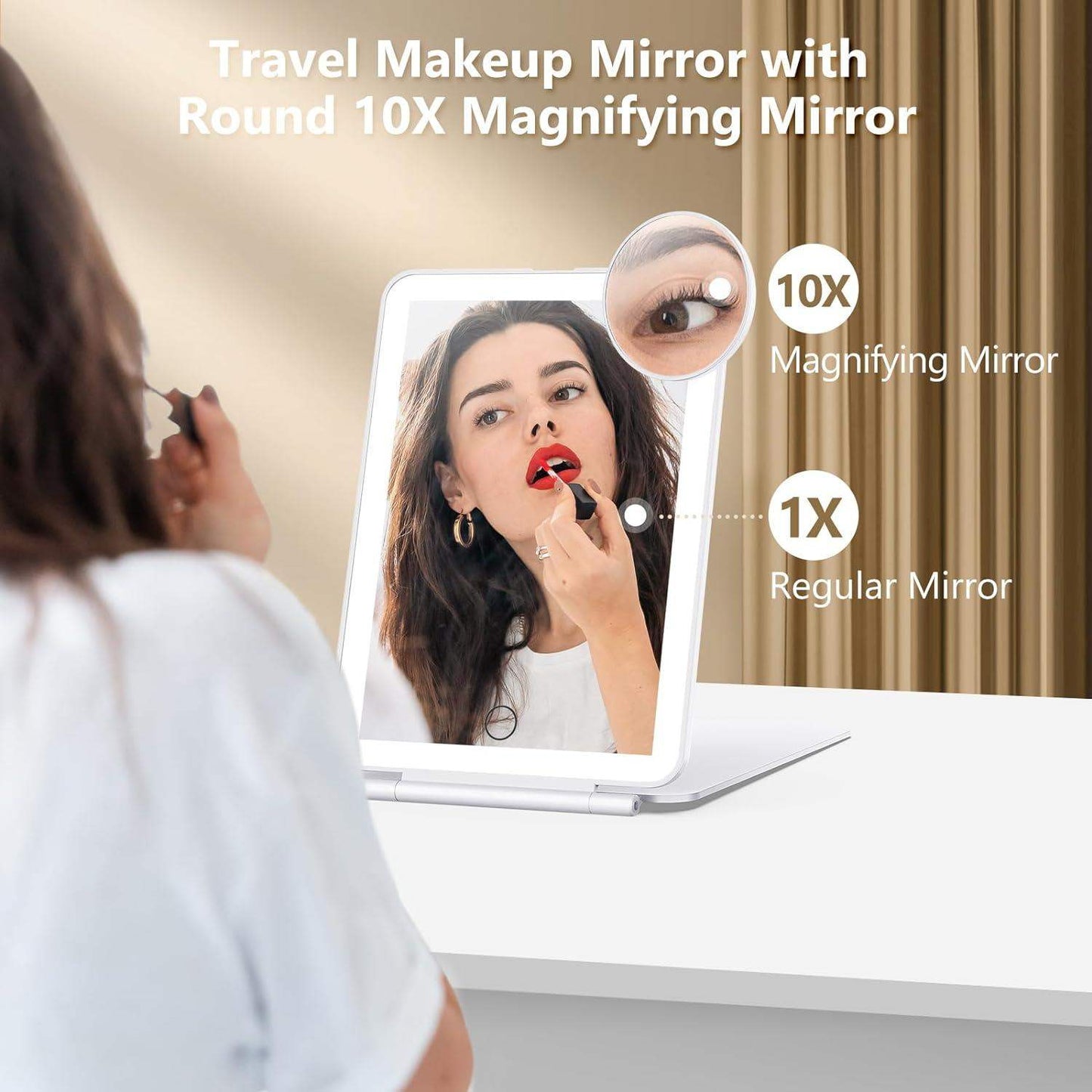 Travel Lighted Makeup Mirror With Magnification