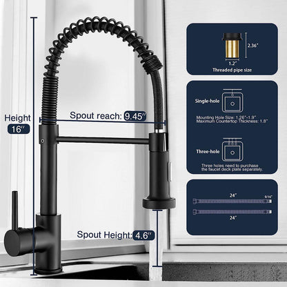 Single-Hole Spring Kitchen Faucet With Pull-Down Sprayer