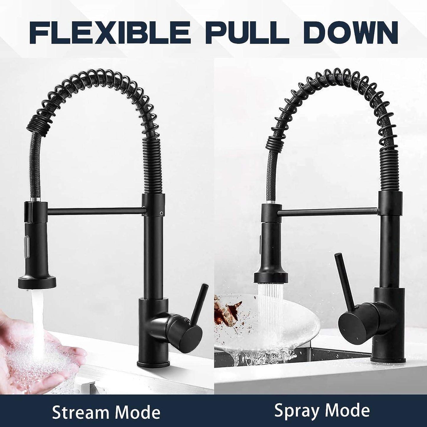 Single-Hole Spring Kitchen Faucet With Pull-Down Sprayer