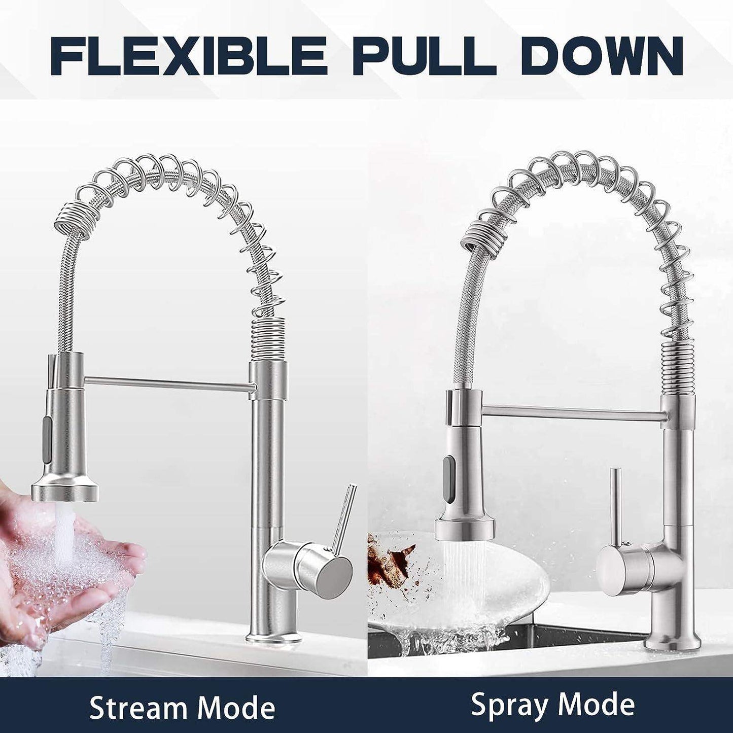 Single-Hole Spring Kitchen Faucet With Pull-Down Sprayer