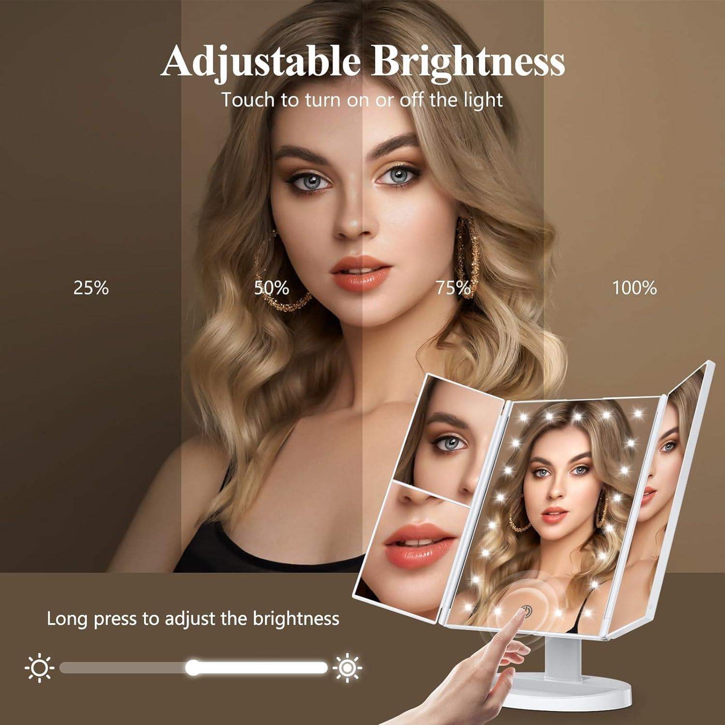 Tri-Fold Led Makeup Mirror With Light