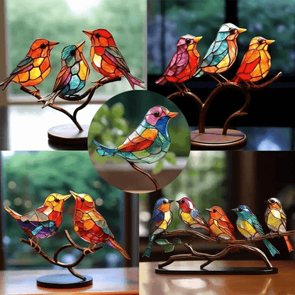 Colorful Birds on Branch Desktop Ornaments