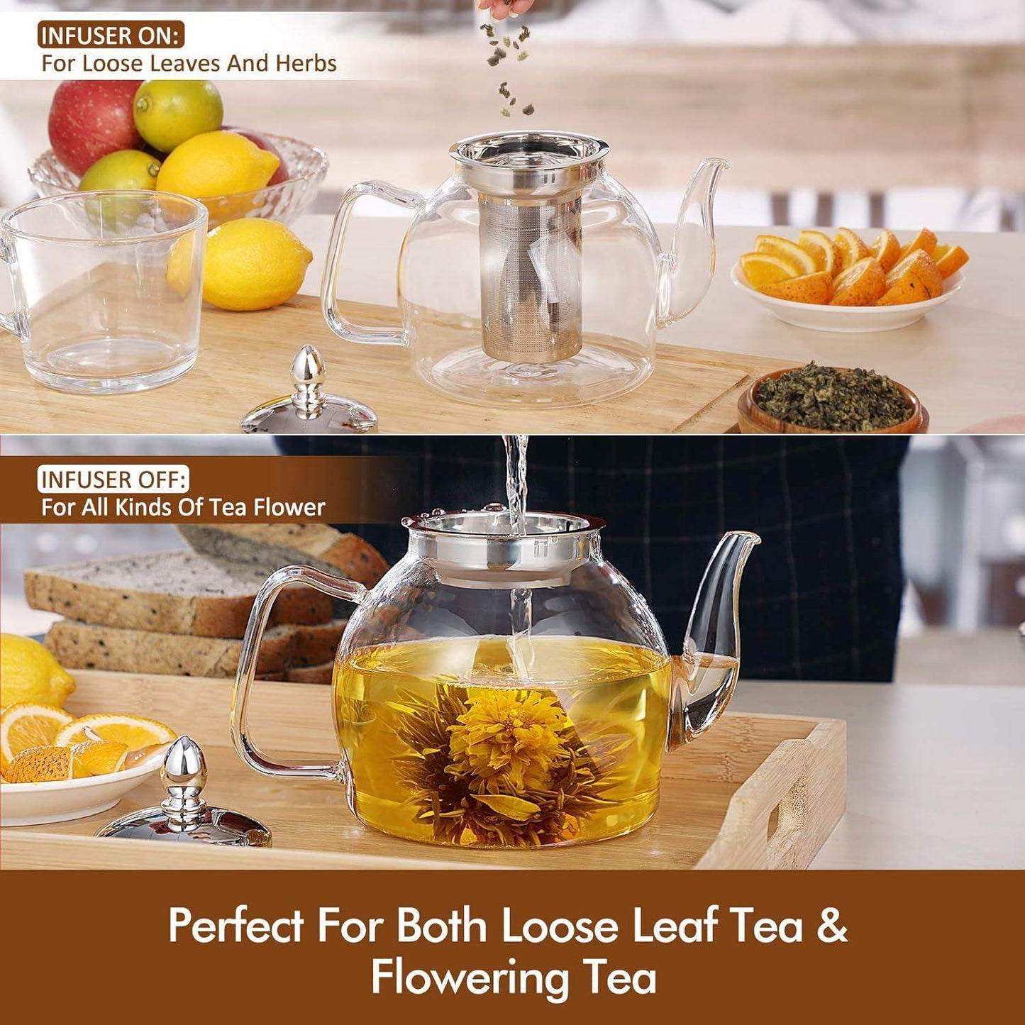 Blooming And Loose Leaf 1000ml Glass Teapot With Removable Infuser