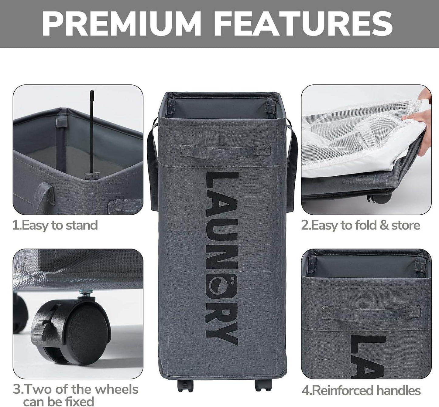 75L Collapsible Large Laundry Basket with Wheels