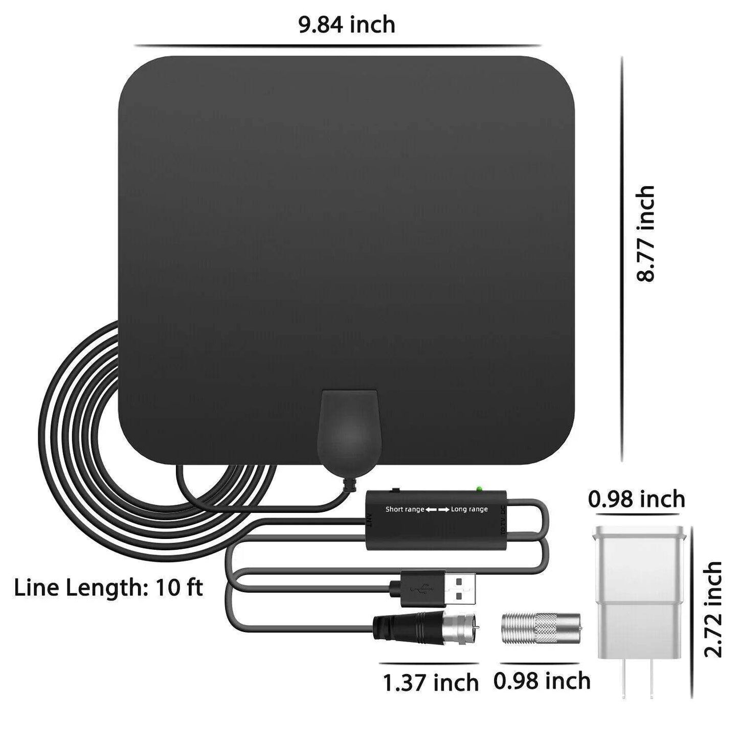 300 Miles Indoor Digital Amplified HDTV Antenna W/ Signal Booster