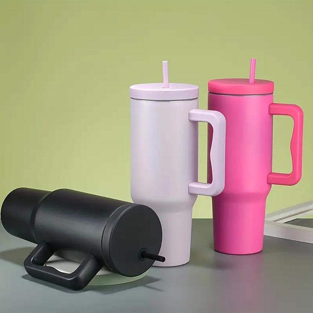 Trendy Stainless Steel Insulated Water Bottle with Straw and Handle