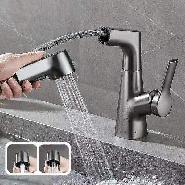 Bathroom Faucet With Rotating Retractable Hand Shower