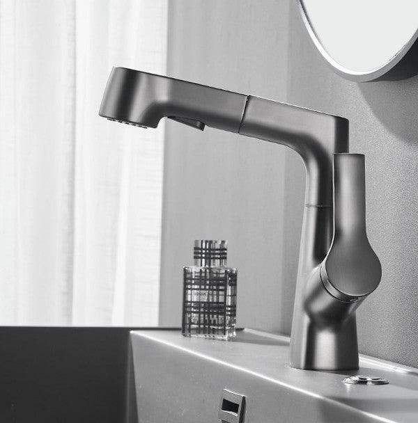 Bathroom Faucet With Rotating Retractable Hand Shower