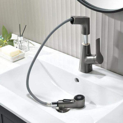 Bathroom Faucet With Rotating Retractable Hand Shower