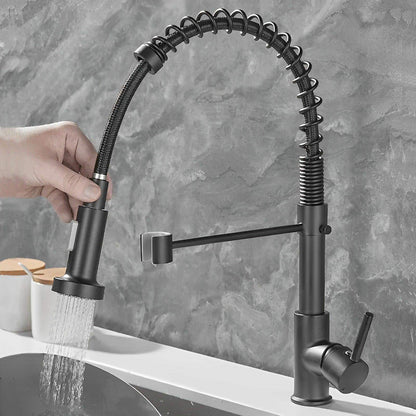 Single-Hole Spring Kitchen Faucet With Pull-Down Sprayer