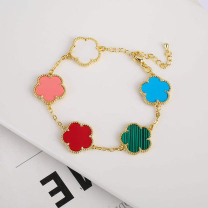 Vintage Clover Flower Pendant Gold Chain Bracelet