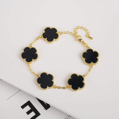 Vintage Clover Flower Pendant Gold Chain Bracelet