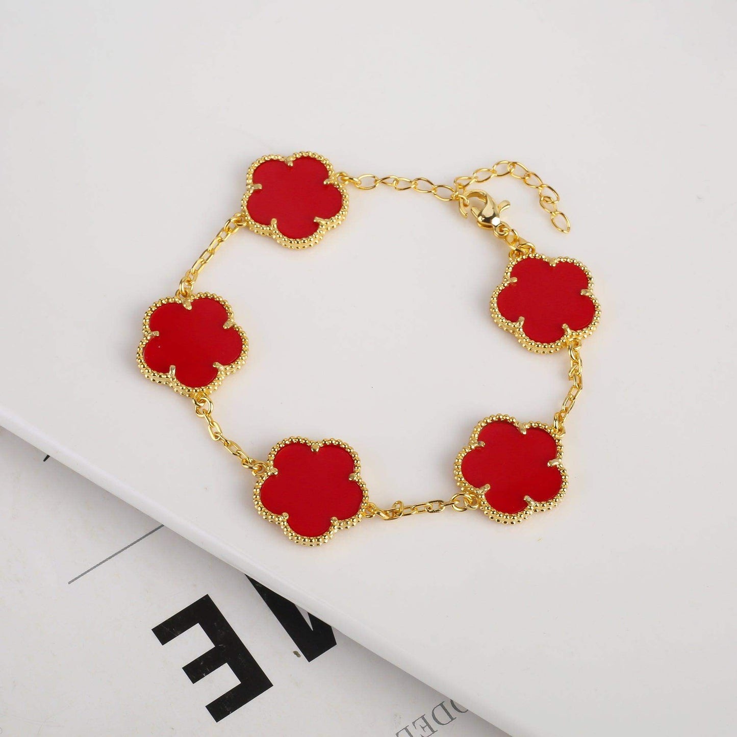 Vintage Clover Flower Pendant Gold Chain Bracelet