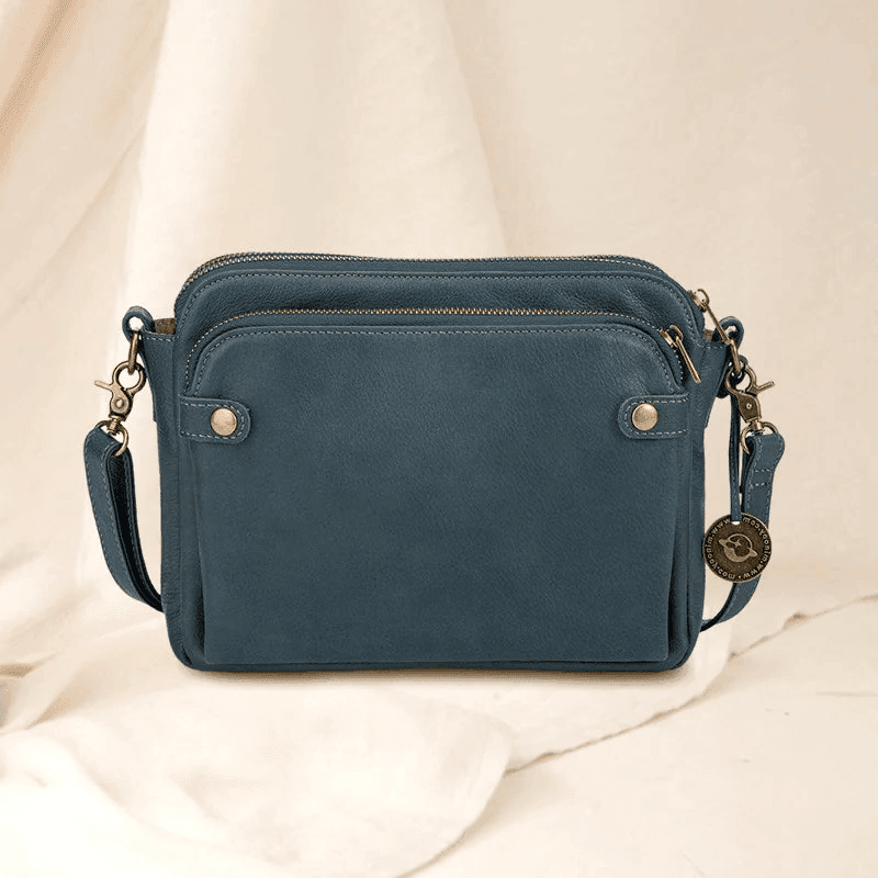 Three-Layer Crossbody Leather Shoulder Bag & Clutch