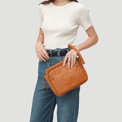 Three-Layer Crossbody Leather Shoulder Bag & Clutch