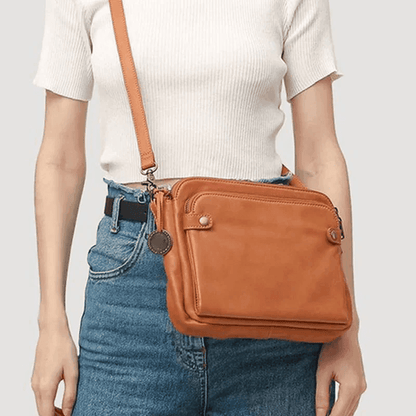 Three-Layer Crossbody Leather Shoulder Bag & Clutch