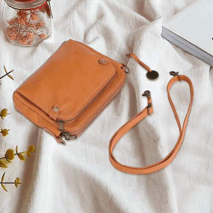 Three-Layer Crossbody Leather Shoulder Bag & Clutch