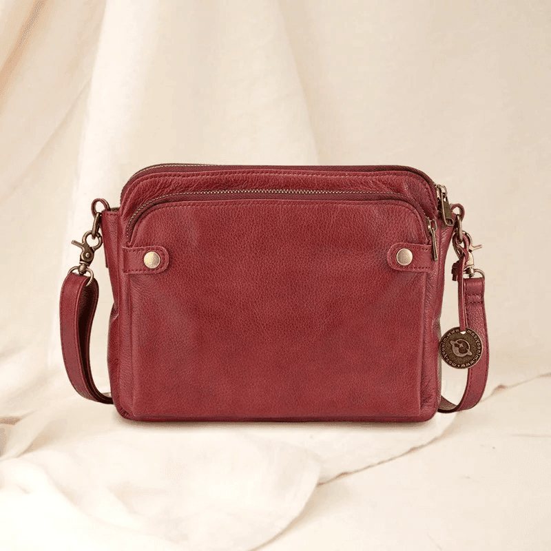 Three-Layer Crossbody Leather Shoulder Bag & Clutch