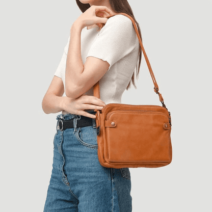 Three-Layer Crossbody Leather Shoulder Bag & Clutch