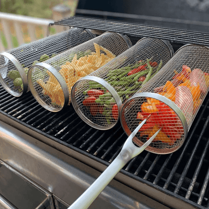 Stainless Steel Rolling BBQ Grill Basket