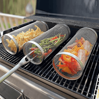 Stainless Steel Rolling BBQ Grill Basket