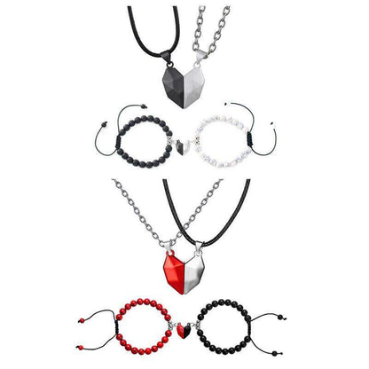 Valentine's Magnetic Heart Couple's Necklace And Bracelet Gift Set