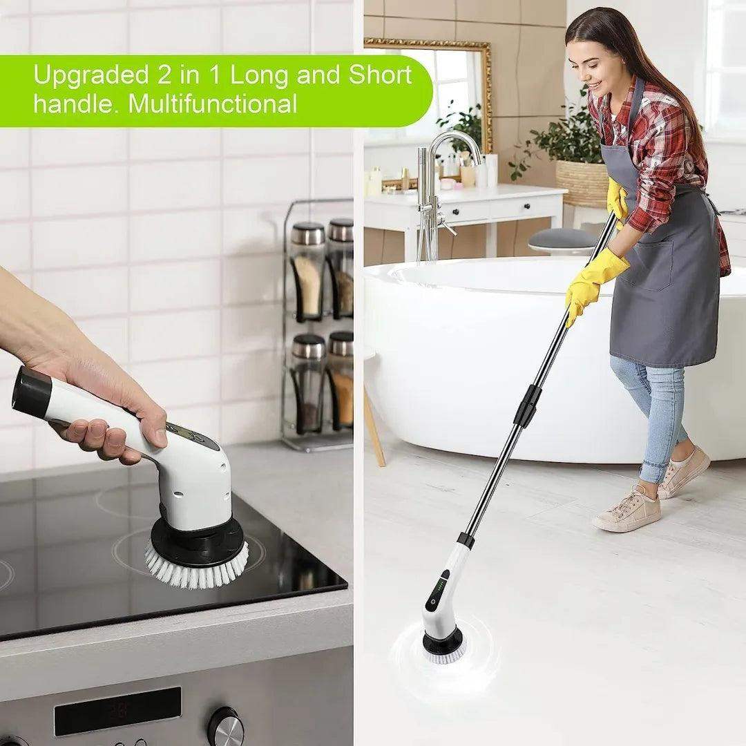 Electric Spin Power Scrubber Cordless Cleaning Brush Long Handle 7 Heads